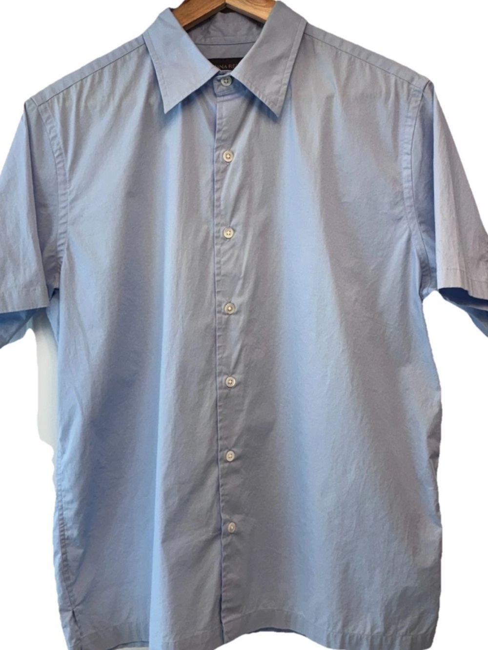 Banana Republic Light Blue Stretch Cotton Short Sleeve Button-Down Shirt Size M